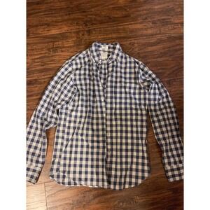J.Crew Mens Shirt S Slim Fit Blue Grey Gingham Plaid Long Sleeve Button Stretch